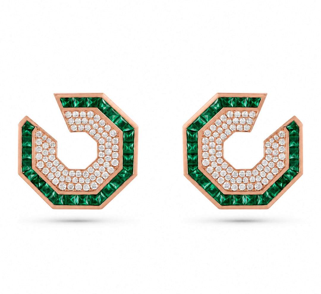 Vista Rose Gold Hexagon Earring With Natural Emerald | Soit Belle Fine Jewellery
