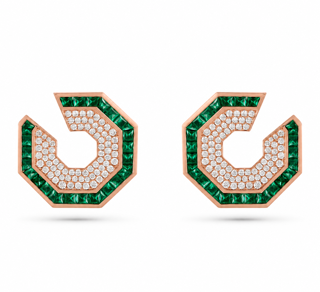 Vista Rose Gold Hexagon Earring With Natural Emerald | Soit Belle Fine Jewellery