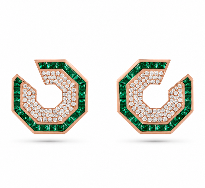 Vista Rose Gold Hexagon Earring With Natural Emerald | Soit Belle Fine Jewellery