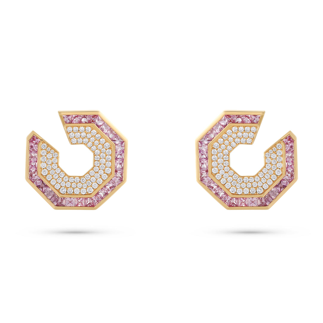 Vista Rose Gold Hexagon Earring With Natural Pink Sapphire | Soit Belle Fine Jewellery