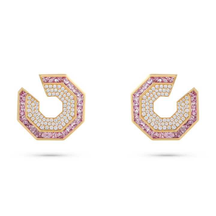 Vista Rose Gold Hexagon Earring With Natural Pink Sapphire | Soit Belle Fine Jewellery