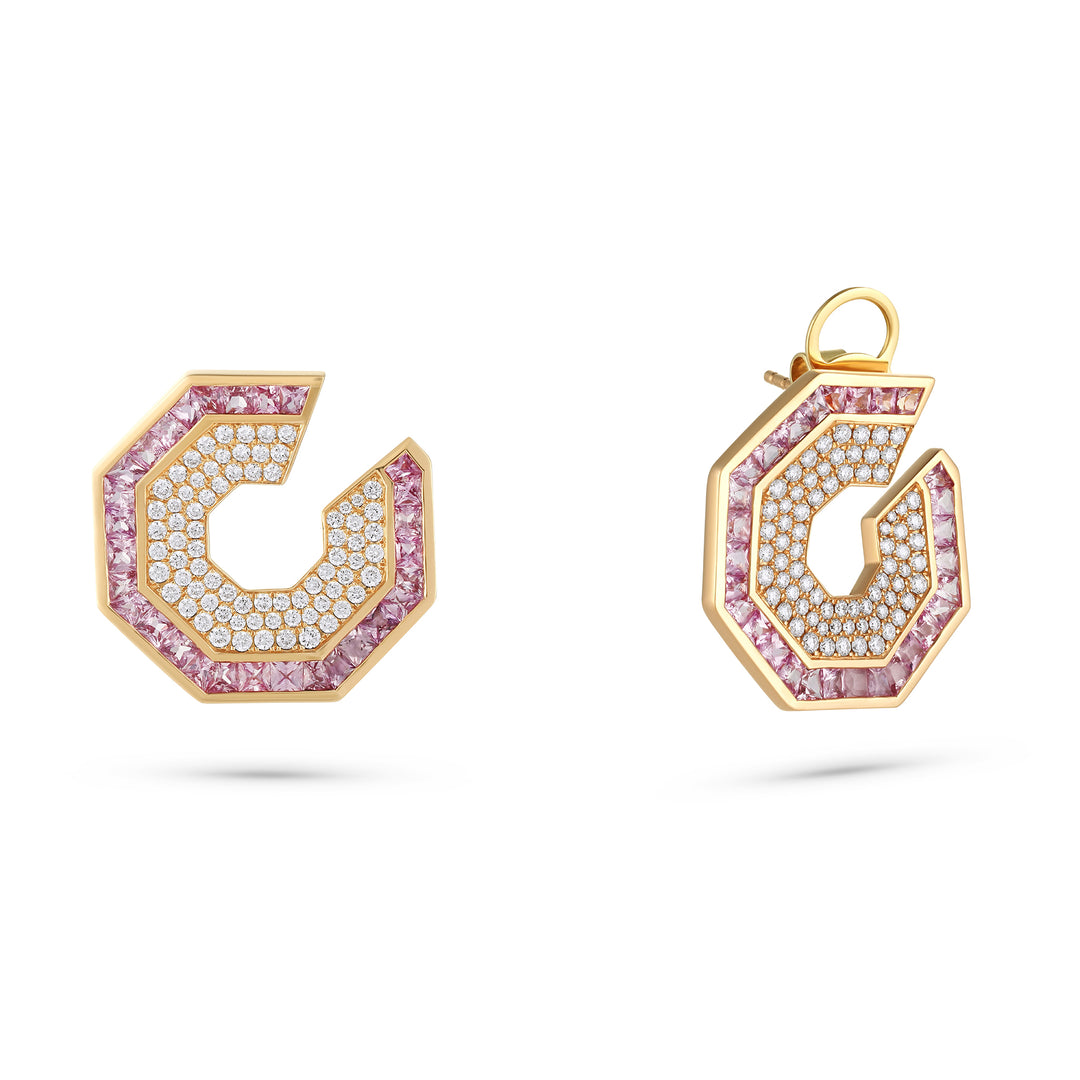 Vista Rose Gold Hexagon Earring With Natural Pink Sapphire | Soit Belle Fine Jewellery