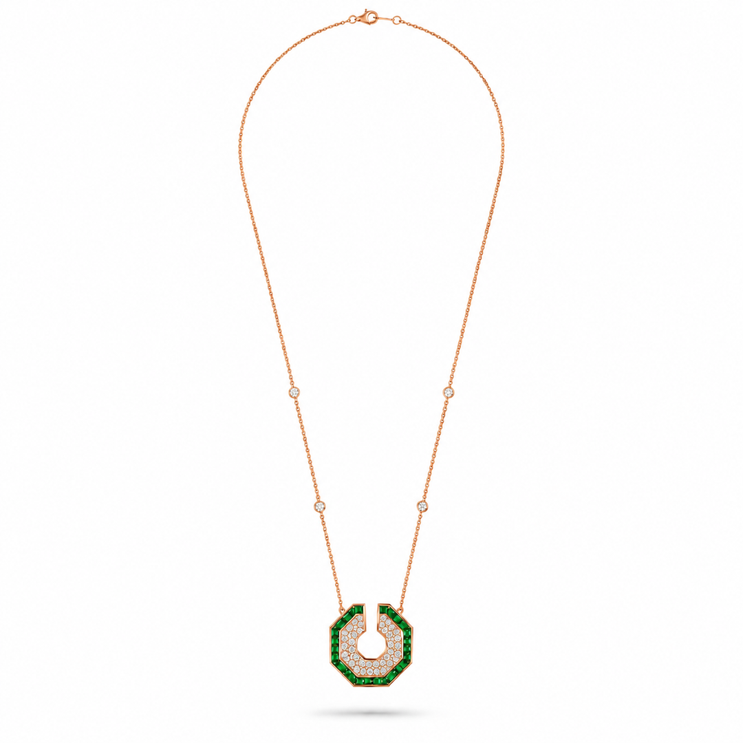 Vista Rose Gold Hexagon Pendant With Natural Emerald | Soit Belle Fine Jewellery