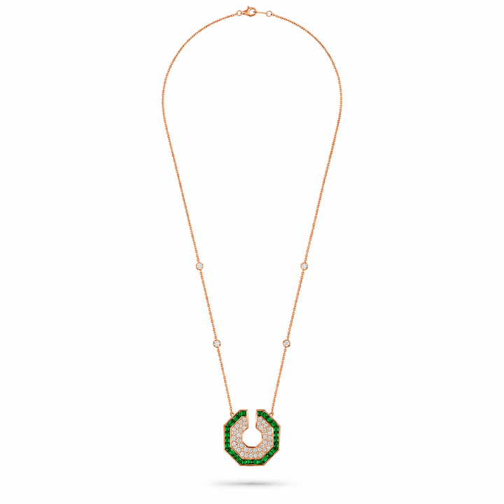 Vista Rose Gold Hexagon Pendant With Natural Emerald | Soit Belle Fine Jewellery
