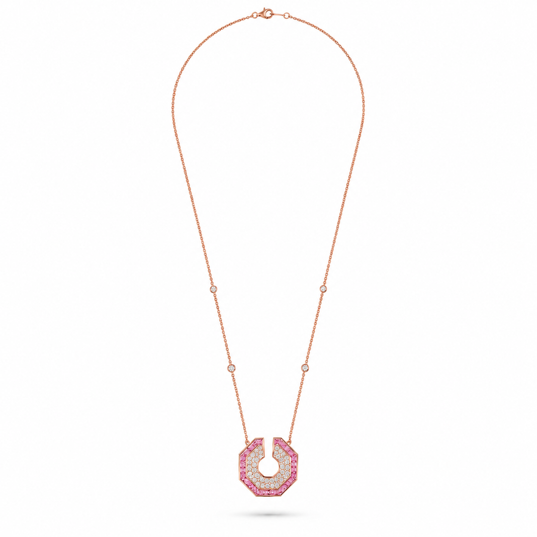 Vista Rose Gold Hexagon Pendant With Natural Pink Sapphire | Soit Belle Fine Jewellery