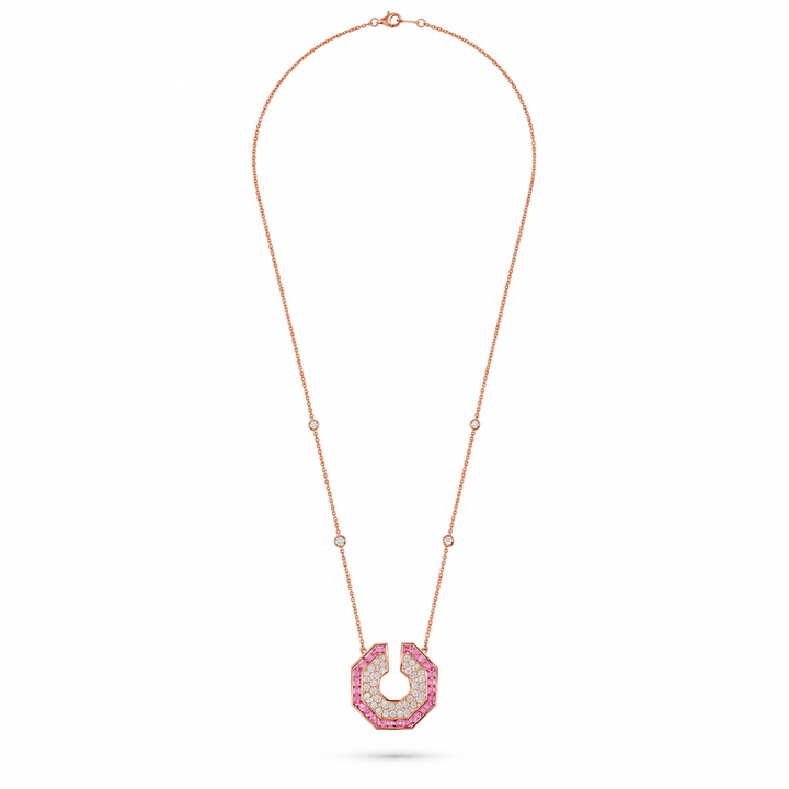 Vista Rose Gold Hexagon Pendant With Natural Pink Sapphire | Soit Belle Fine Jewellery