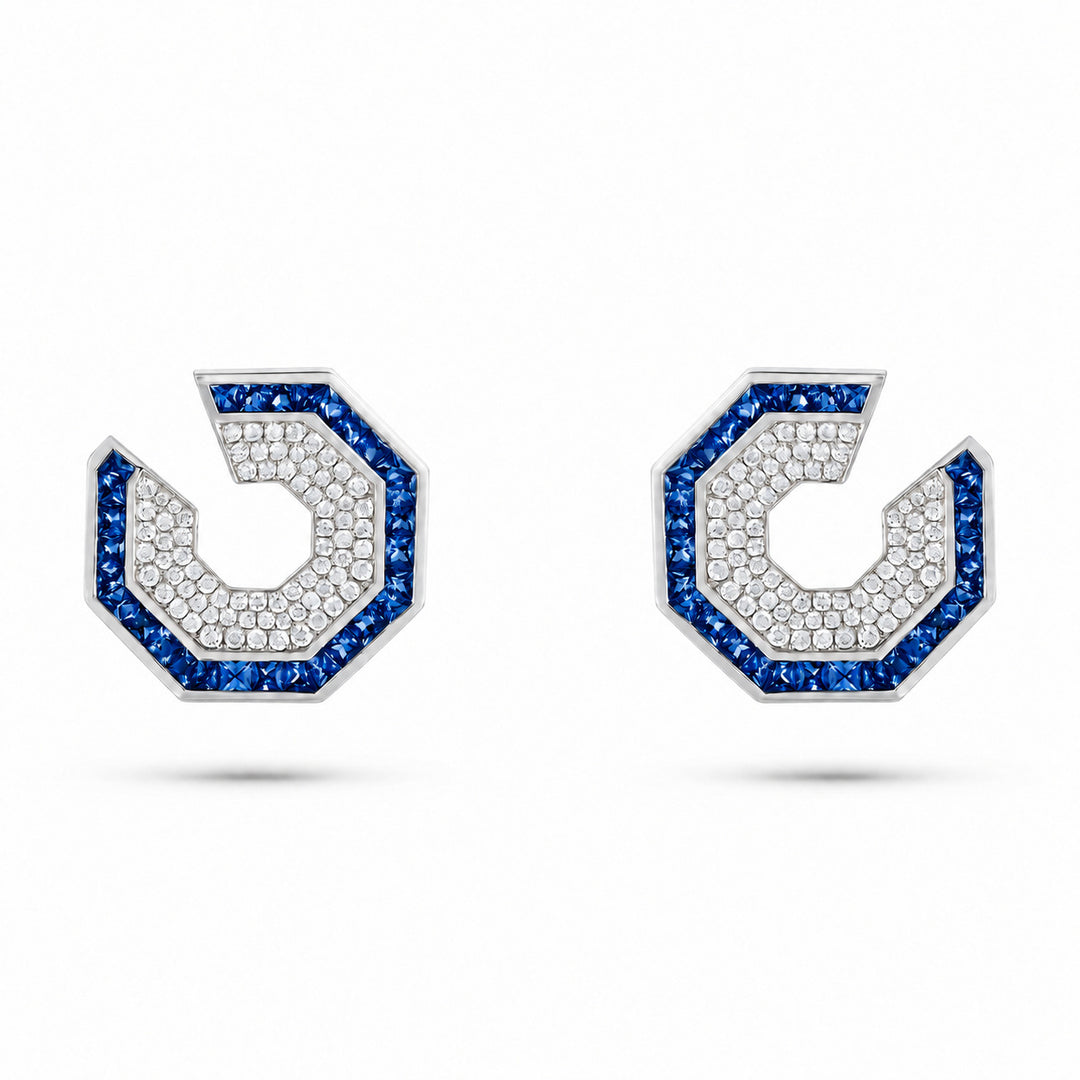 Vista White Gold Hexagon Earring With Natural Blue Sapphire | Soit Belle Fine Jewellery