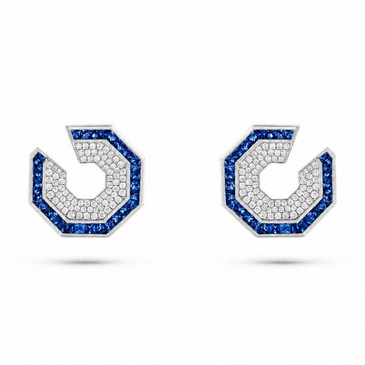 Vista White Gold Hexagon Earring With Natural Blue Sapphire | Soit Belle Fine Jewellery