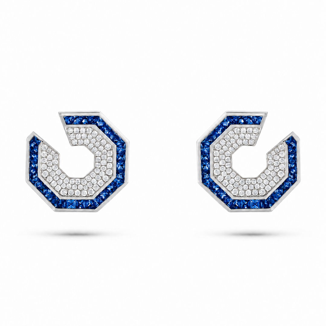 Vista White Gold Hexagon Earring With Natural Blue Sapphire | Soit Belle Fine Jewellery