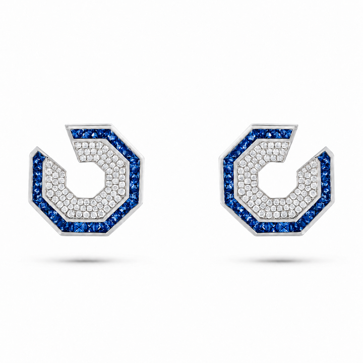 Vista White Gold Hexagon Earring With Natural Blue Sapphire | Soit Belle Fine Jewellery