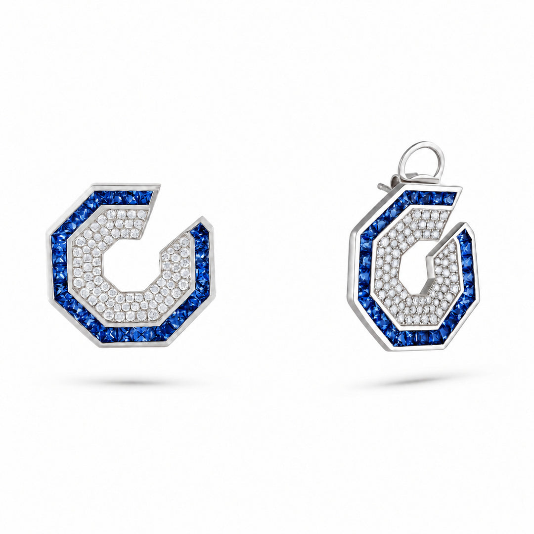 Vista White Gold Hexagon Earring With Natural Blue Sapphire | Soit Belle Fine Jewellery