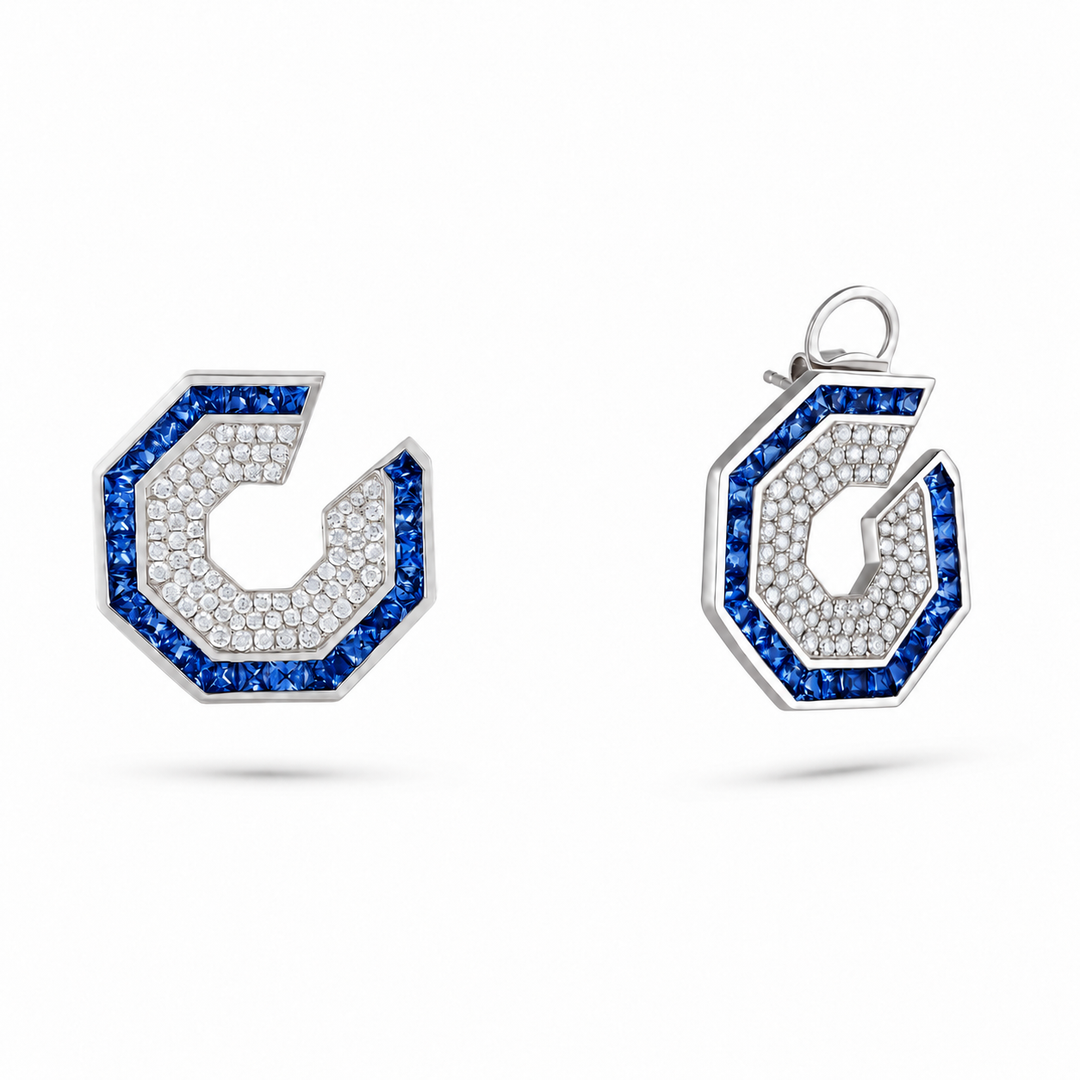 Vista White Gold Hexagon Earring With Natural Blue Sapphire | Soit Belle Fine Jewellery