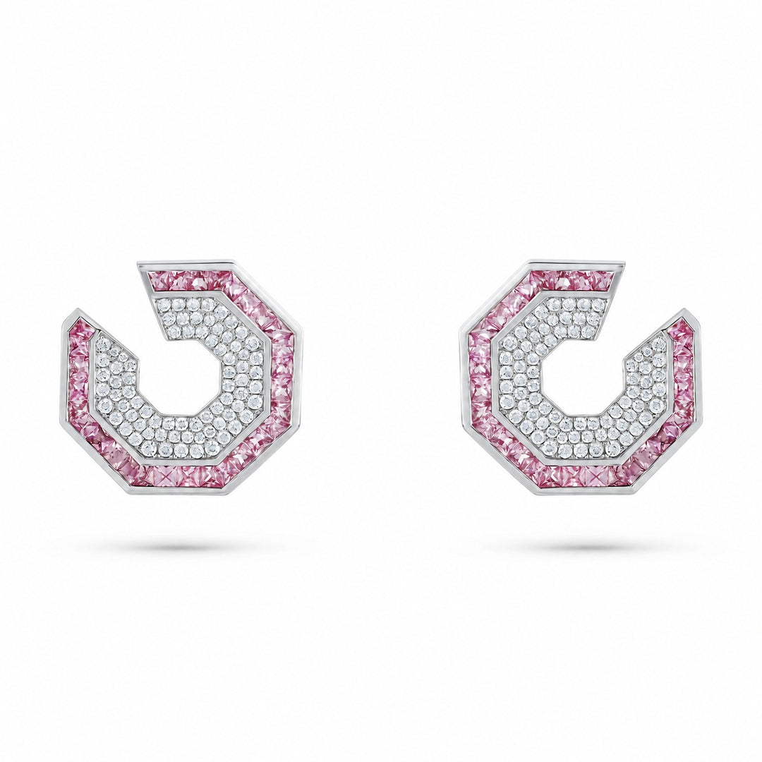 Vista White Gold Hexagon Earring With Natural Pink Sapphire | Soit Belle Fine Jewellery