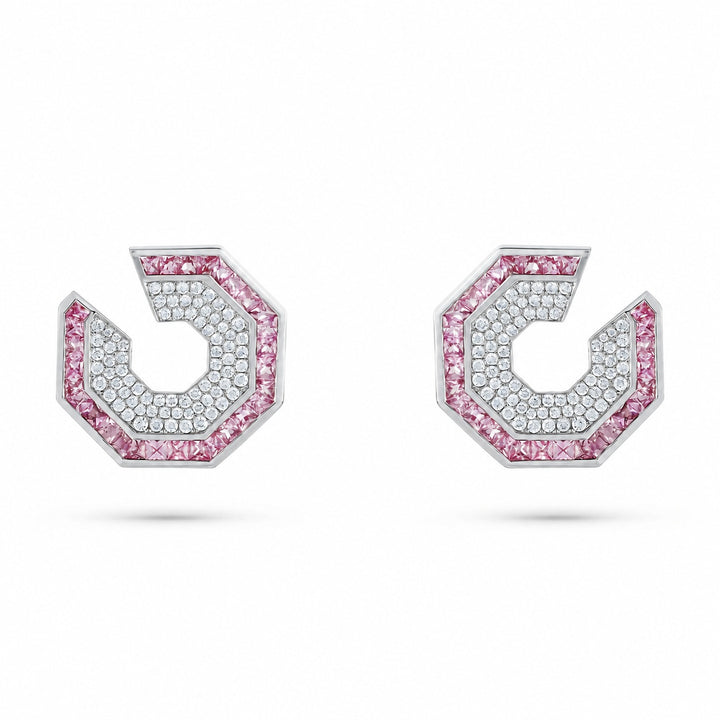 Vista White Gold Hexagon Earring With Natural Pink Sapphire | Soit Belle Fine Jewellery