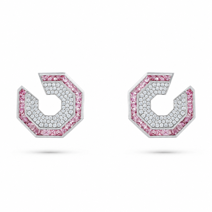 Vista White Gold Hexagon Earring With Natural Pink Sapphire | Soit Belle Fine Jewellery