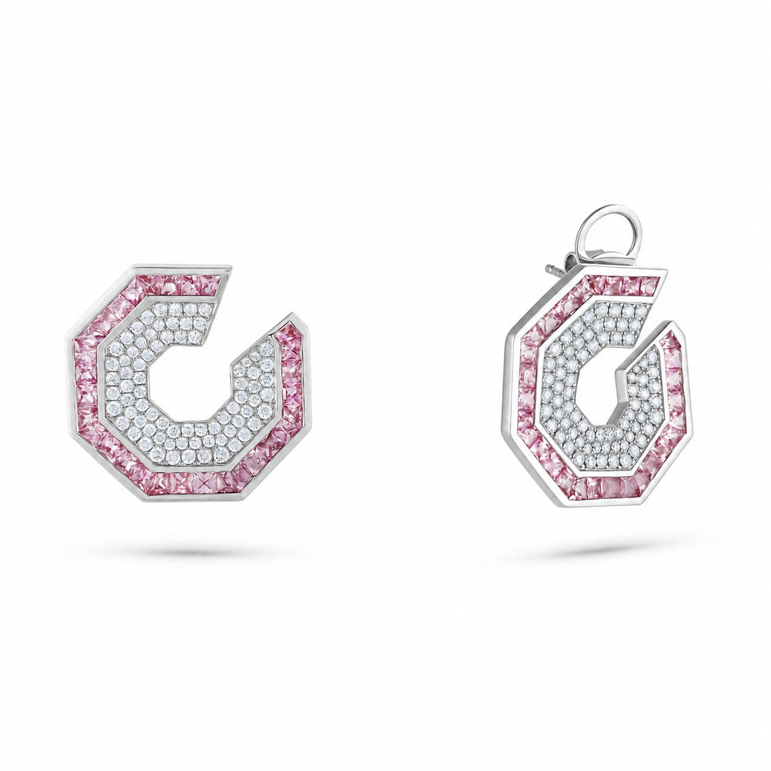 Vista White Gold Hexagon Earring With Natural Pink Sapphire | Soit Belle Fine Jewellery