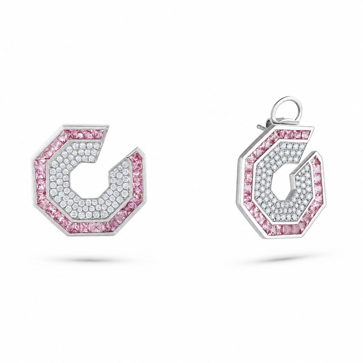 Vista White Gold Hexagon Earring With Natural Pink Sapphire | Soit Belle Fine Jewellery