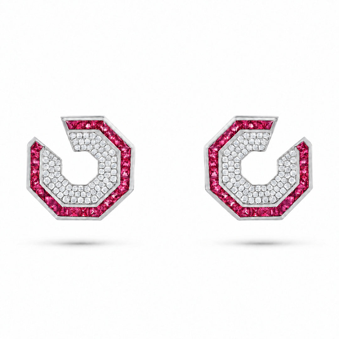 Vista White Gold Hexagon Earring With Natural Ruby | Soit Belle Fine Jewellery