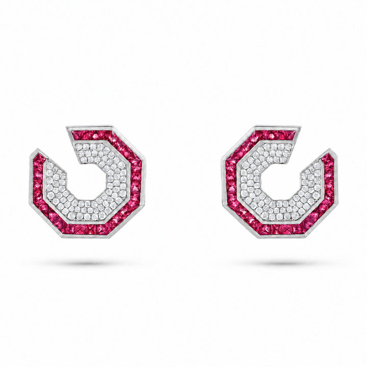 Vista White Gold Hexagon Earring With Natural Ruby | Soit Belle Fine Jewellery