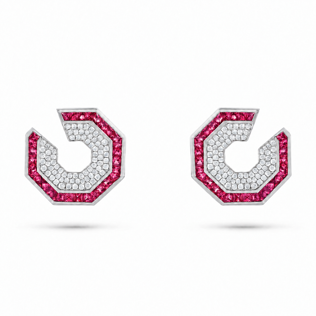Vista White Gold Hexagon Earring With Natural Ruby | Soit Belle Fine Jewellery