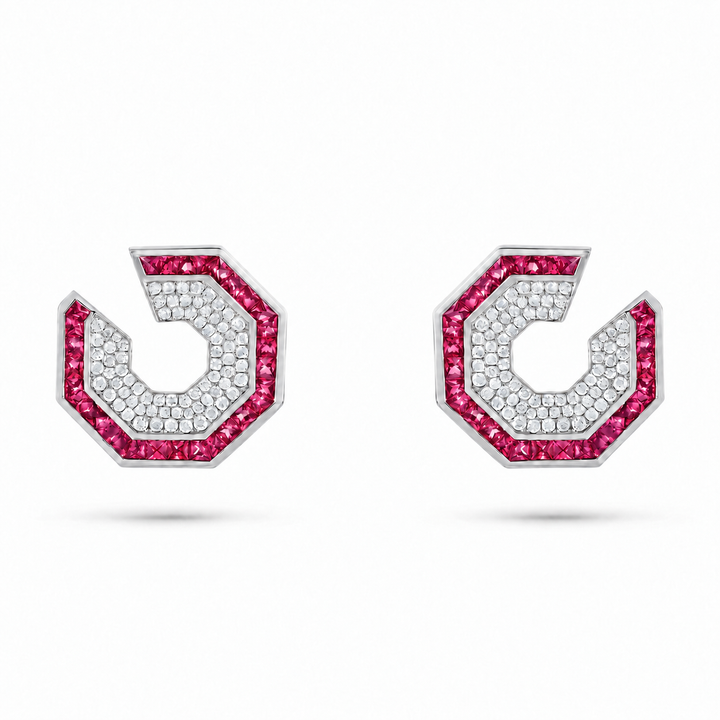 Vista White Gold Hexagon Earring With Natural Ruby | Soit Belle Fine Jewellery