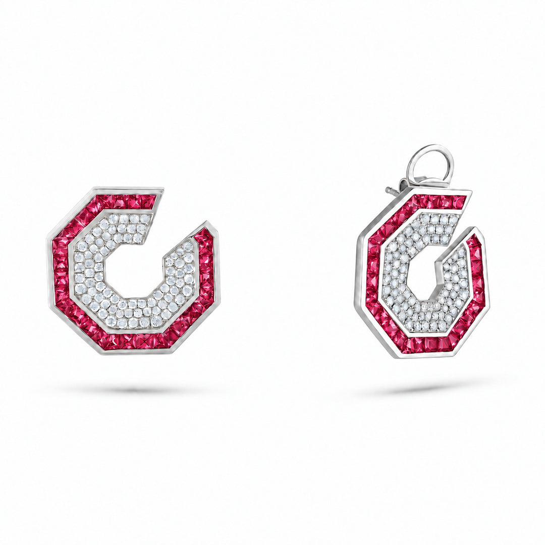 Vista White Gold Hexagon Earring With Natural Ruby | Soit Belle Fine Jewellery