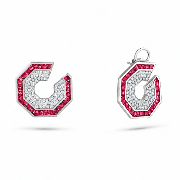 Vista White Gold Hexagon Earring With Natural Ruby | Soit Belle Fine Jewellery