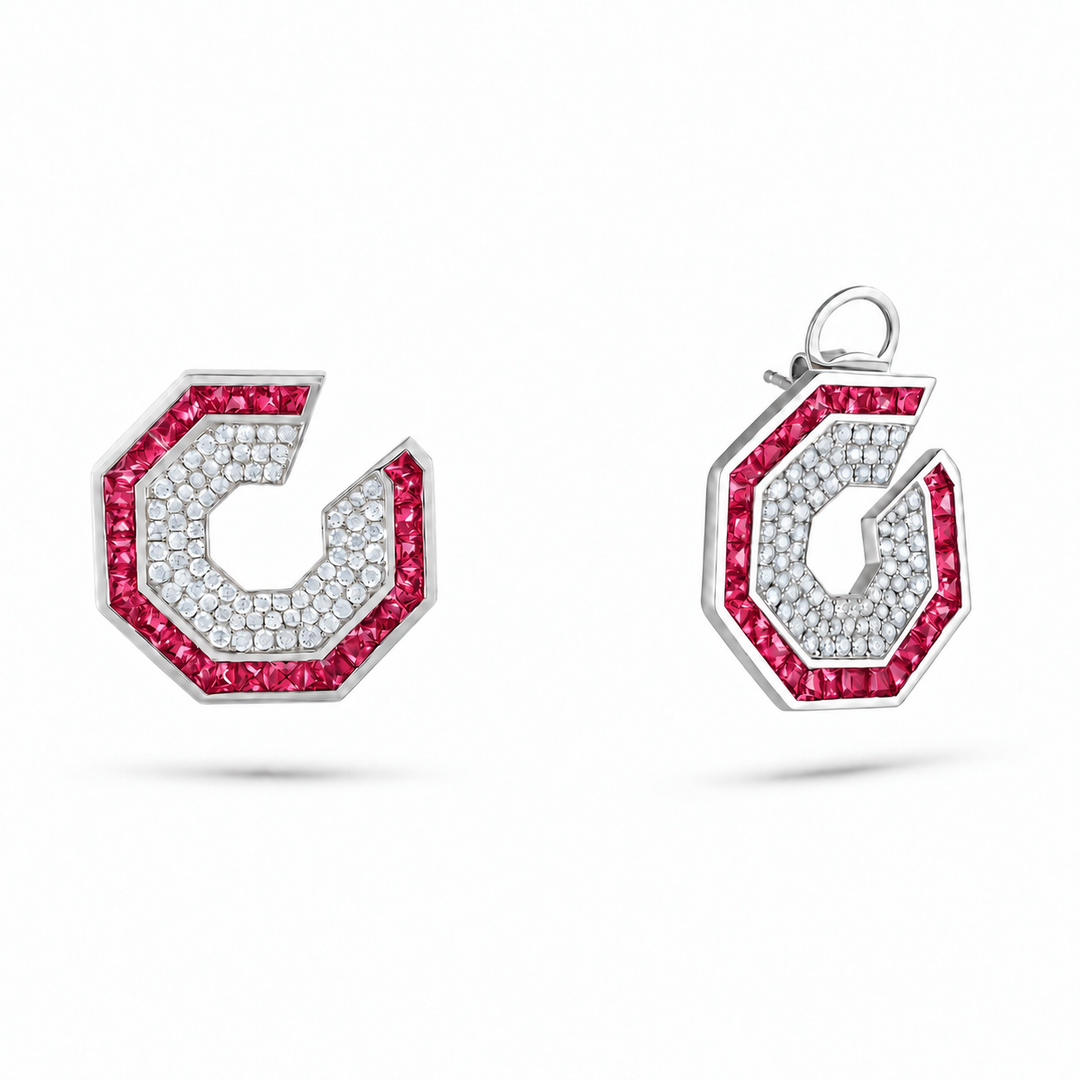 Vista White Gold Hexagon Earring With Natural Ruby | Soit Belle Fine Jewellery