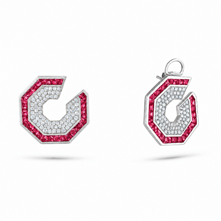 Vista White Gold Hexagon Earring With Natural Ruby | Soit Belle Fine Jewellery