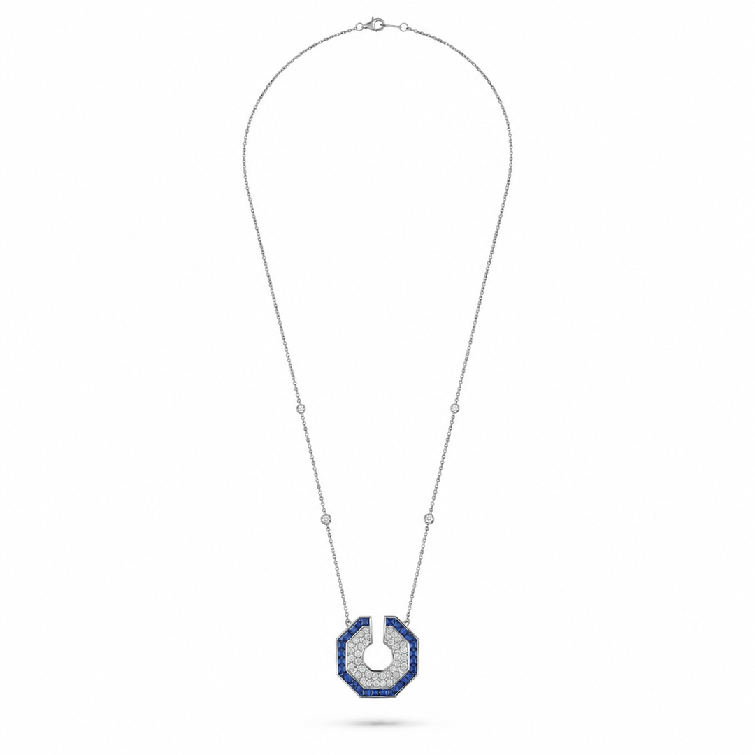 Vista White Gold Hexagon Pendant With Natural Blue Sapphire | Soit Belle Fine Jewellery