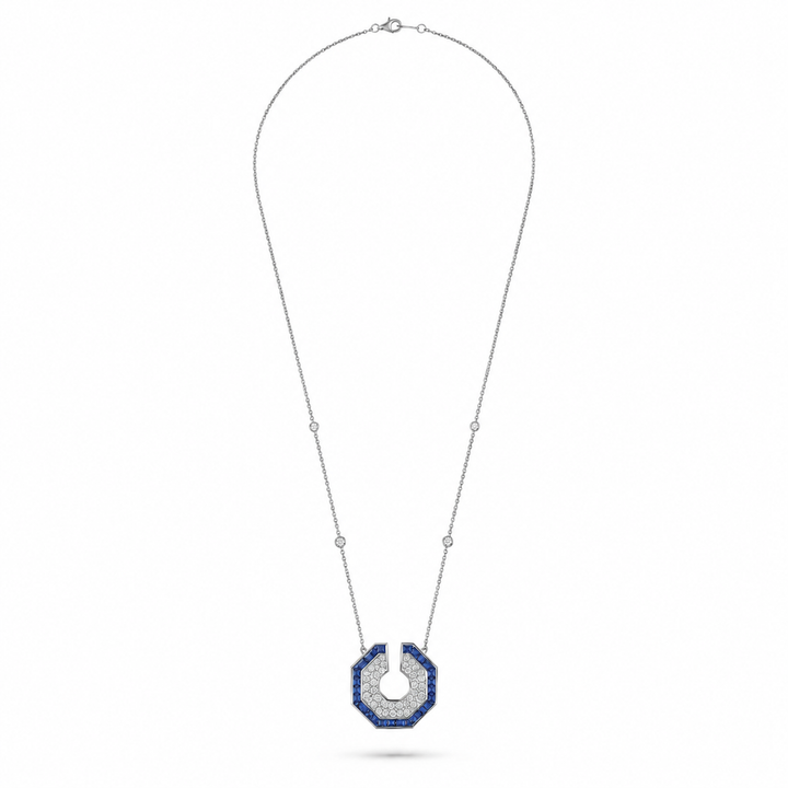 Vista White Gold Hexagon Pendant With Natural Blue Sapphire | Soit Belle Fine Jewellery
