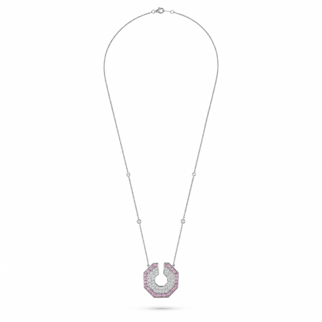 Vista White Gold Hexagon Pendant With Natural Pink Sapphire | Soit Belle Fine Jewellery