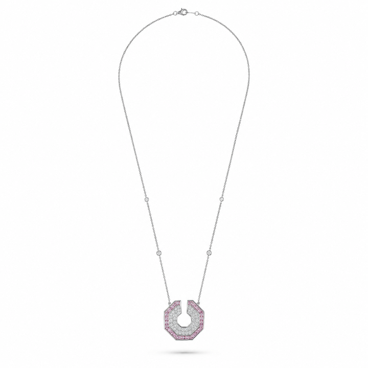 Vista White Gold Hexagon Pendant With Natural Pink Sapphire | Soit Belle Fine Jewellery