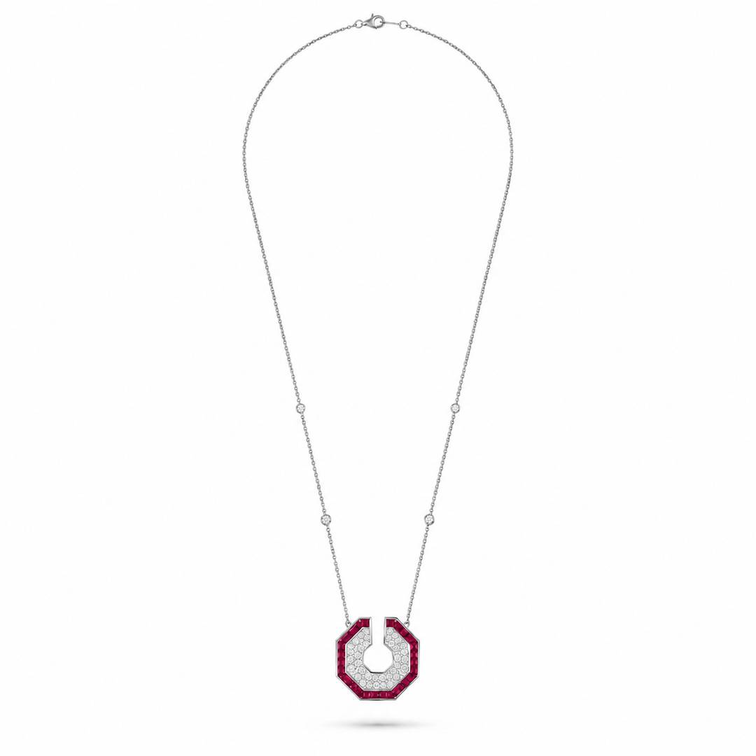Vista White Gold Hexagon Pendant With Natural Ruby | Soit Belle Fine Jewellery