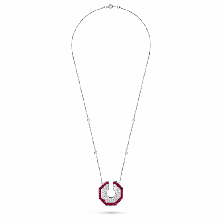 Vista White Gold Hexagon Pendant With Natural Ruby | Soit Belle Fine Jewellery
