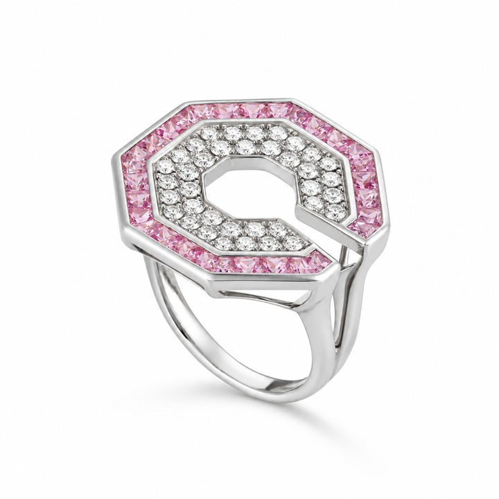 Vista White Gold Hexagon Ring With Natural Pink Sapphire | Soit Belle Fine Jewellery