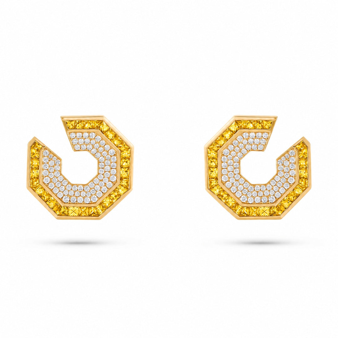 Vista Yellow Gold Hexagon Earring With Natural Yellow Sapphire | Soit Belle Fine Jewellery