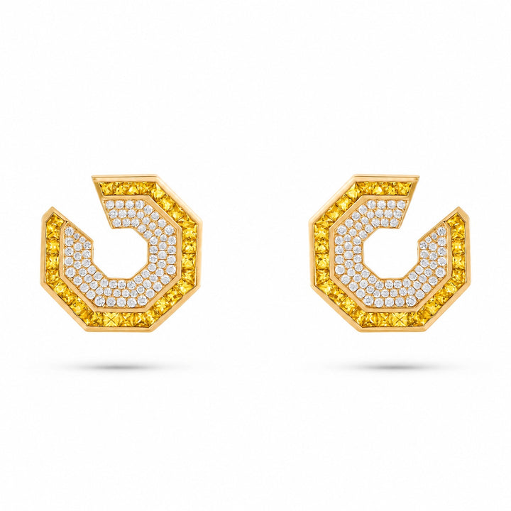 Vista Yellow Gold Hexagon Earring With Natural Yellow Sapphire | Soit Belle Fine Jewellery