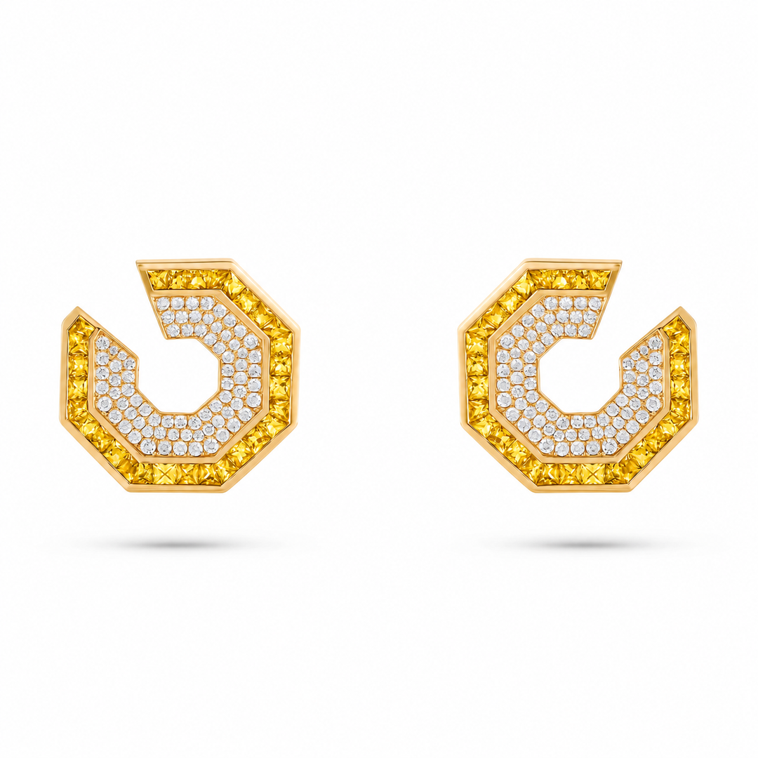 Vista Yellow Gold Hexagon Earring With Natural Yellow Sapphire | Soit Belle Fine Jewellery