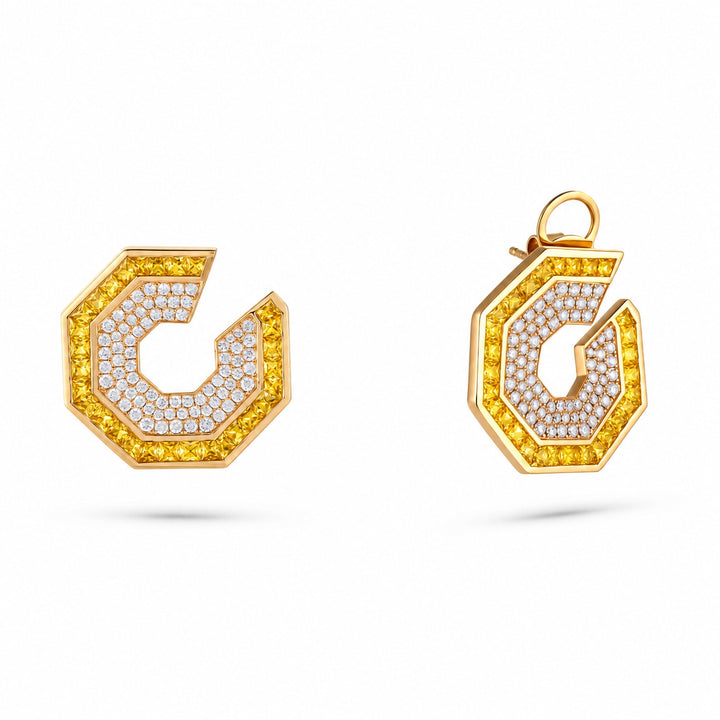 Vista Yellow Gold Hexagon Earring With Natural Yellow Sapphire | Soit Belle Fine Jewellery