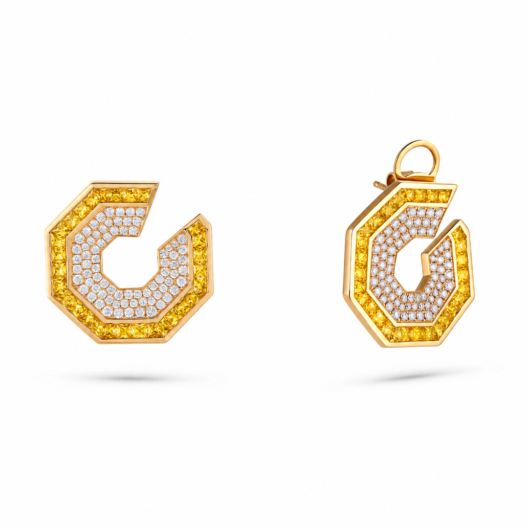 Vista Yellow Gold Hexagon Earring With Natural Yellow Sapphire | Soit Belle Fine Jewellery