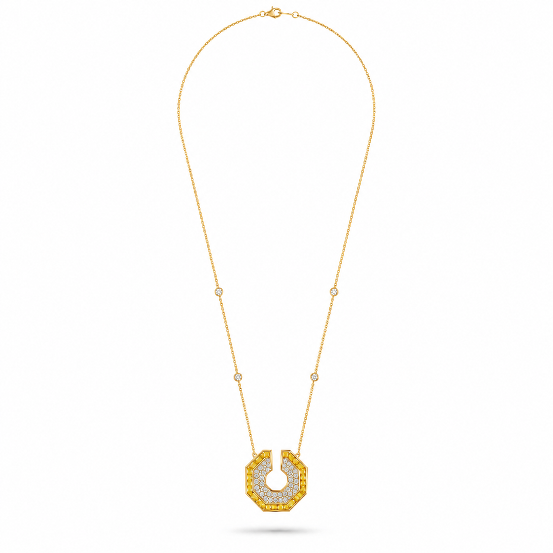 Vista Yellow Gold Hexagon Pendant With Natural Yellow Sapphire | Soit Belle Fine Jewellery