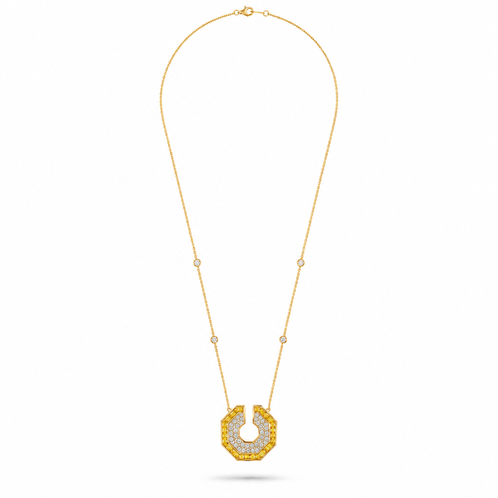 Vista Yellow Gold Hexagon Pendant With Natural Yellow Sapphire | Soit Belle Fine Jewellery