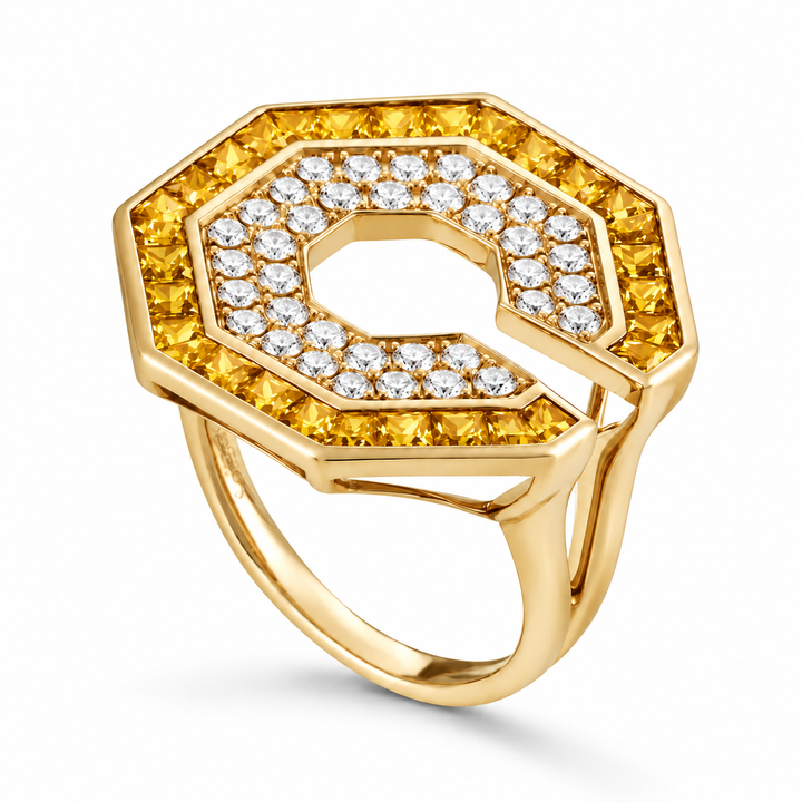 Vista Yellow Gold Hexagon Ring With Natural Yellow Sapphire | Soit Belle Fine Jewellery