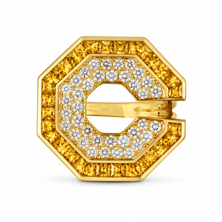 Vista Yellow Gold Hexagon Ring With natural Yellow Sapphire | Soit Belle