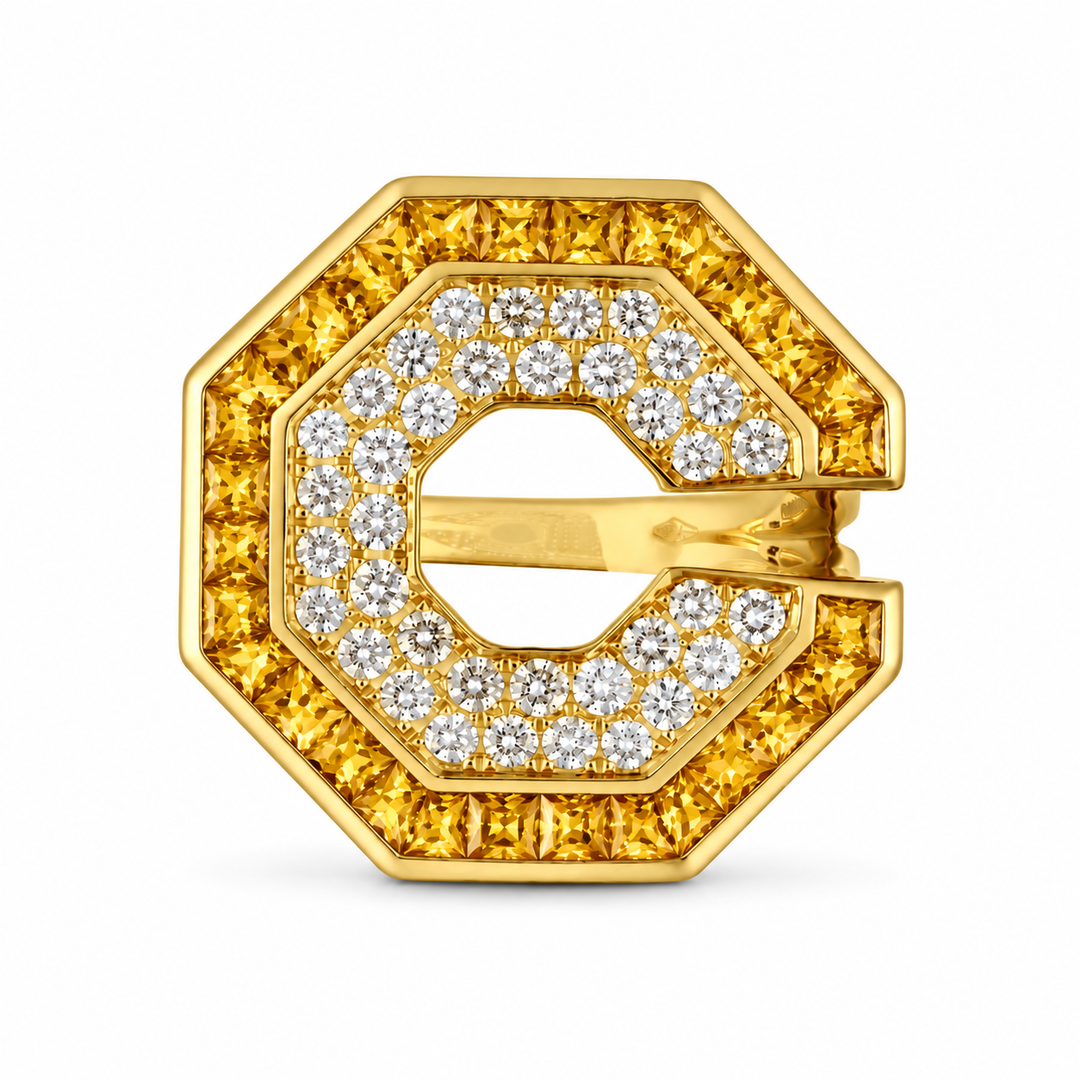 Vista Yellow Gold Hexagon Ring With Natural Yellow Sapphire | Soit Belle Fine Jewellery