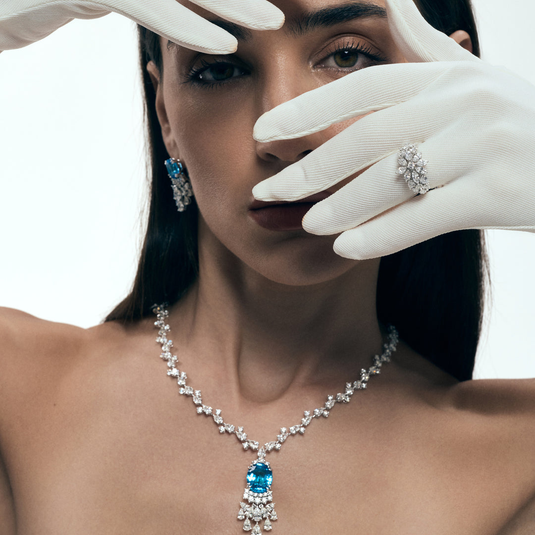 White Gold Diamond Set With Natural Topaz | Soit Belle