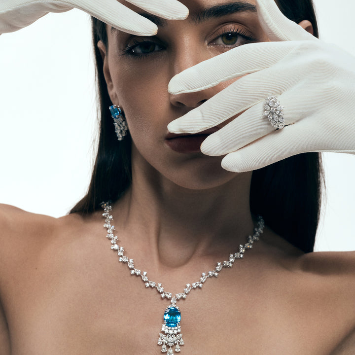 White Gold Diamond Set With Natural Topaz | Soit Belle