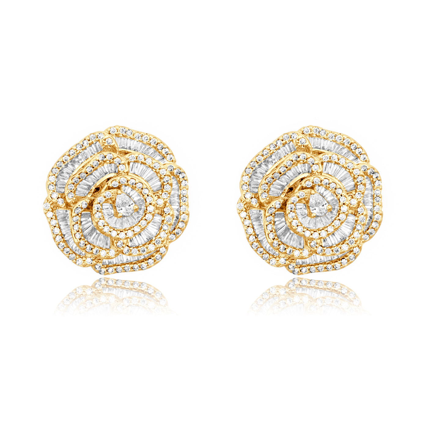 RONZA Yellow Gold Rose petal diamond Earrings