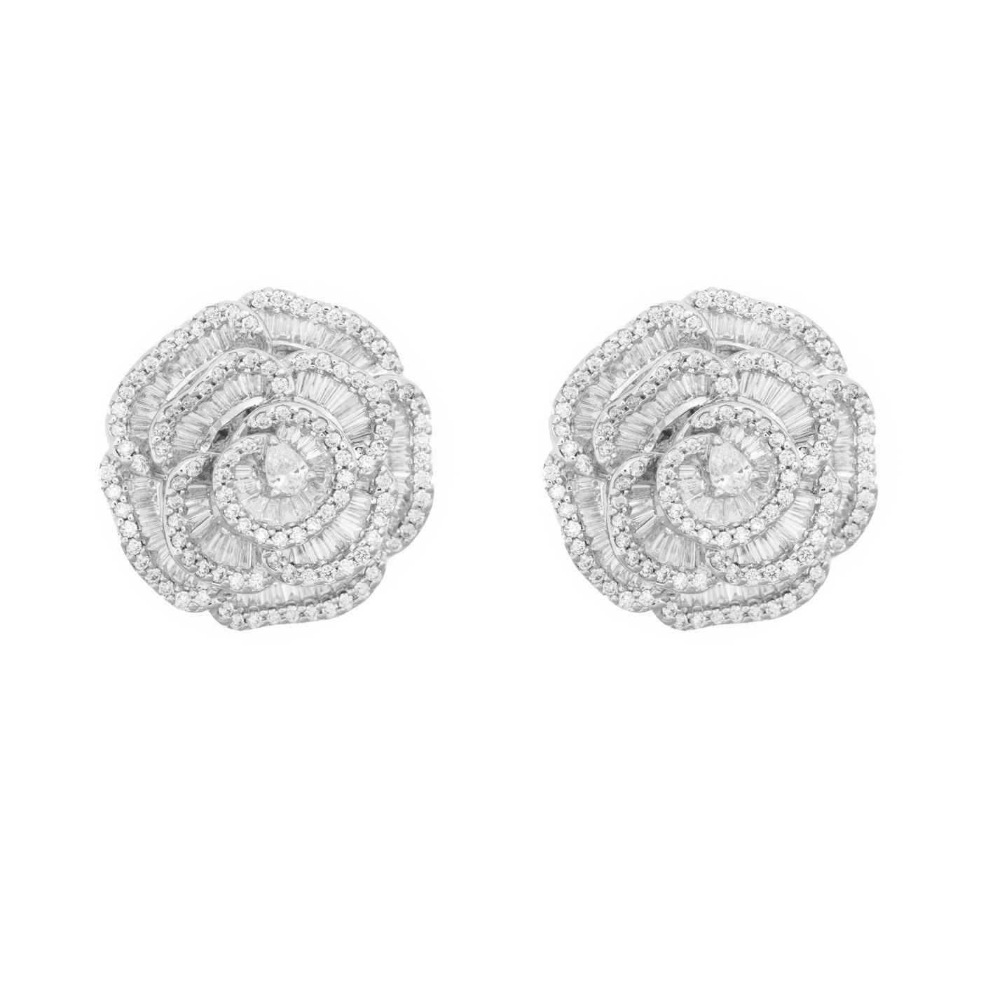 RONZA White Gold Flower petal diamond Earrings
